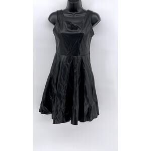 SHEIN Women's Black Faux Leather Scoop-Neck A-Line Tank Dress SZ 6
